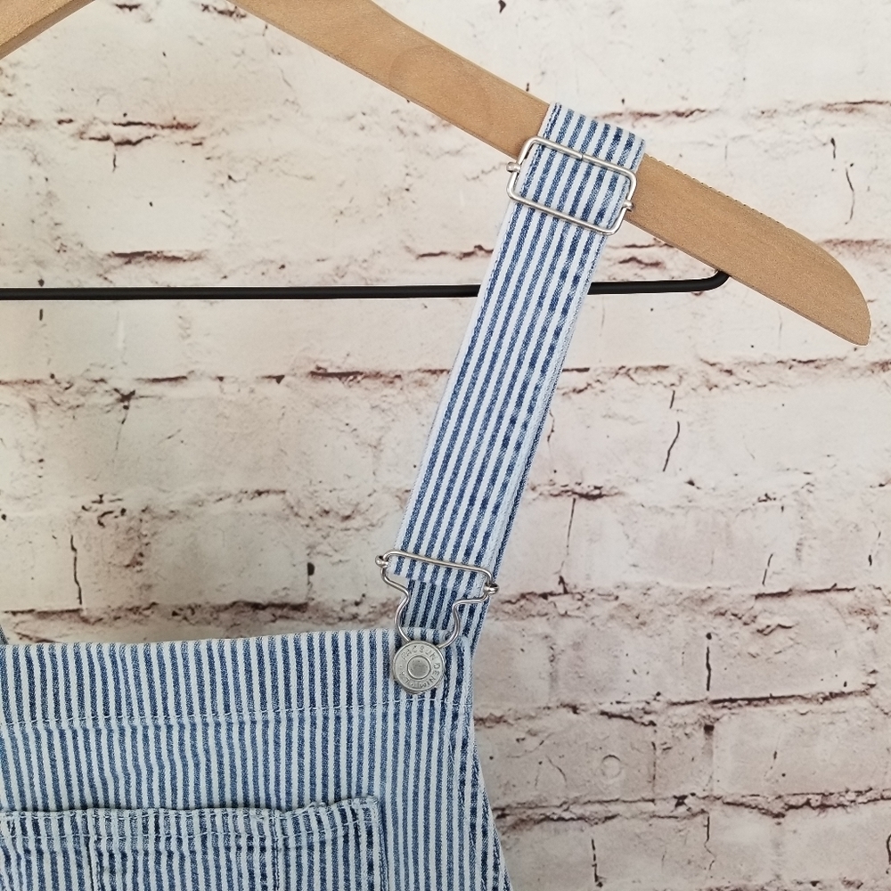 PacSun Blue & White Stripe Denim Overall Shorts - Picture 4 of 7